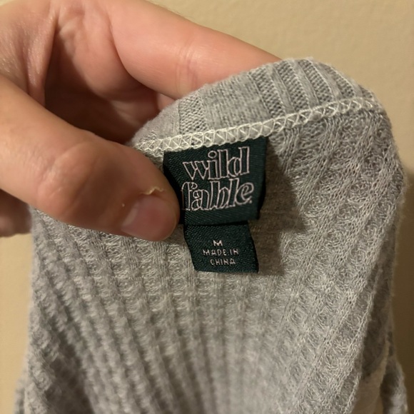 Grey and Cream Medium Asymmetrical Color Block Long Sleeve Sweater - Picture 2 of 7